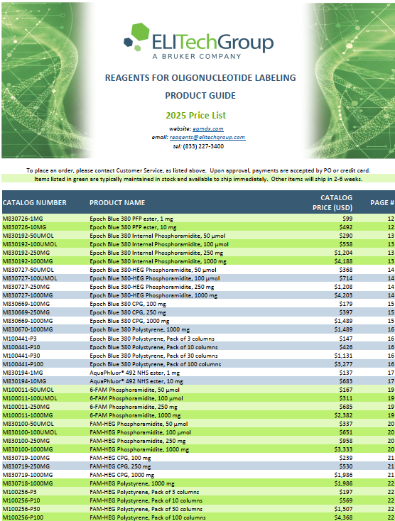 Elitechgroup Reagents for Oligonucleotide Labeling Pricelist 2025